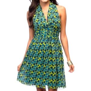 Marc New York Green & Blue Polka Dot Chiffon Overlay Party Dress Back Zip Size 2